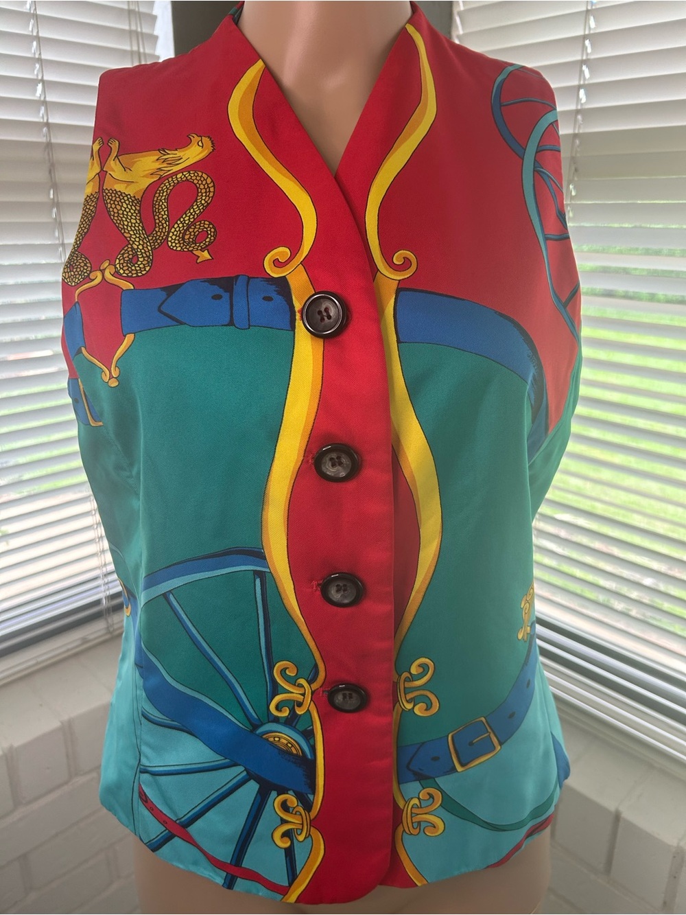 Vibrant Multicolor Printed Sleeveless Button-Front Top